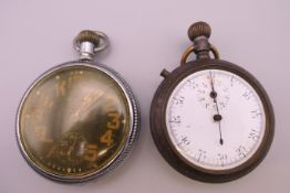 Two military pocket watches. Largest 5 cm diameter.