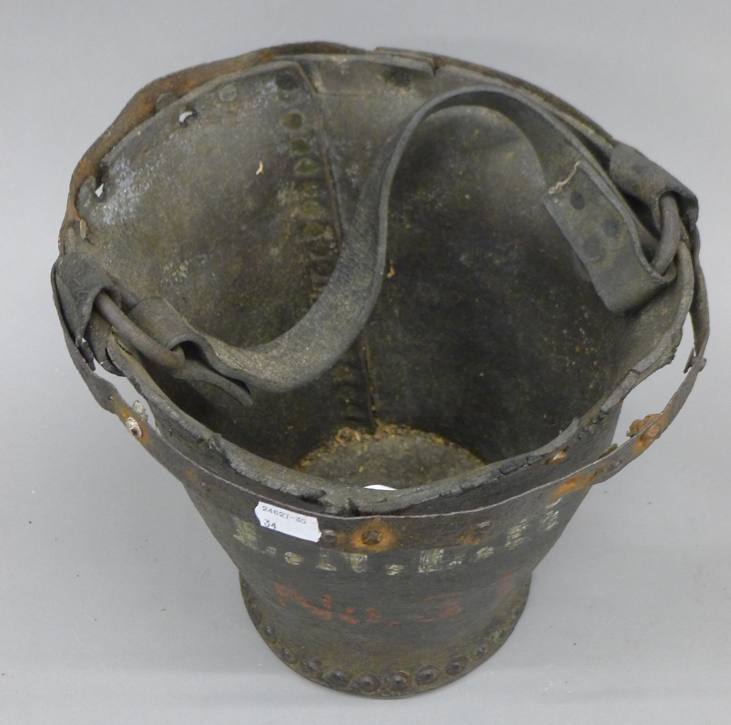 An old leather bucket, marked LNER with railway brass horn. The former 24 cm high. - Image 3 of 4