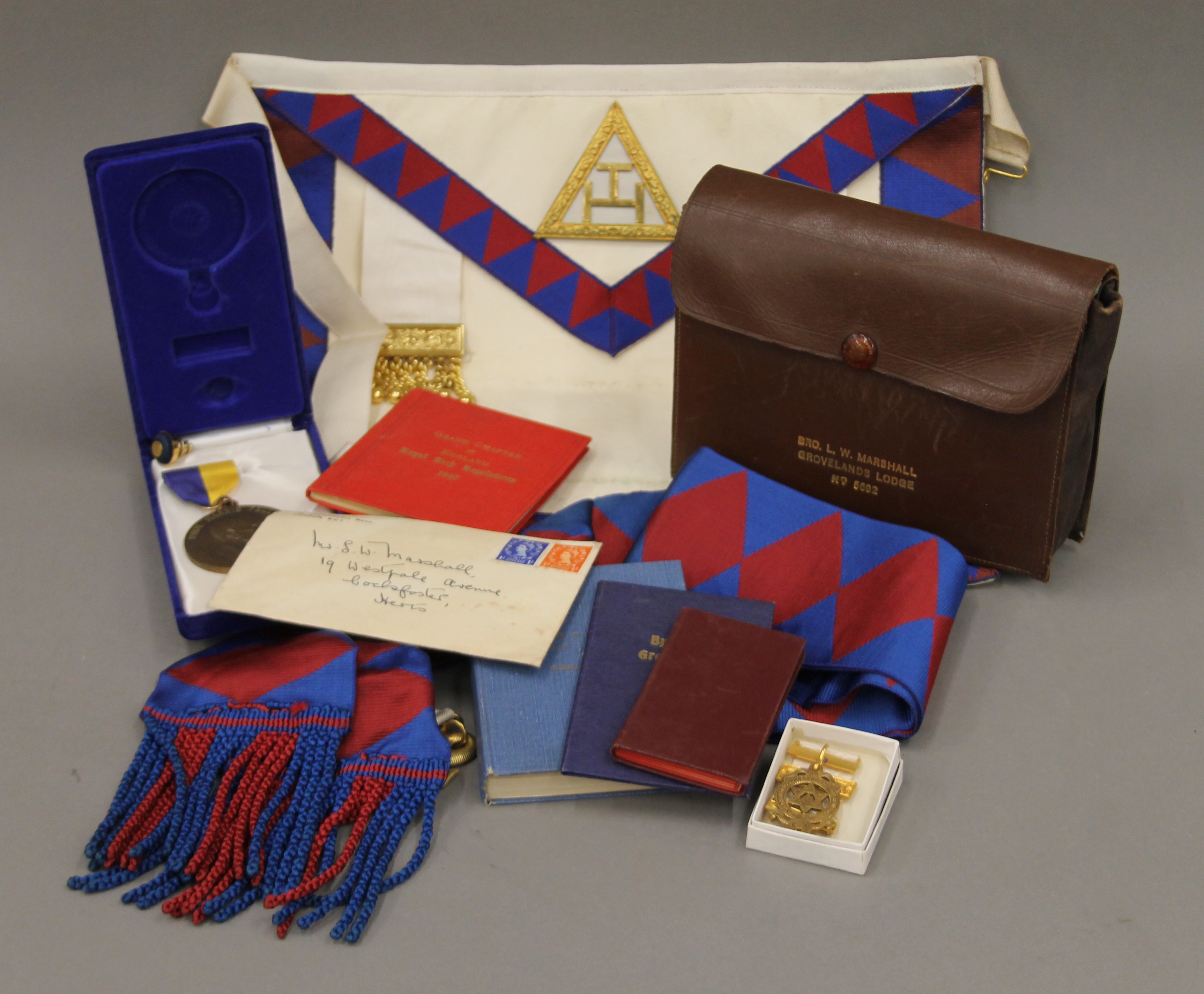 A collection of Masonic regalia.