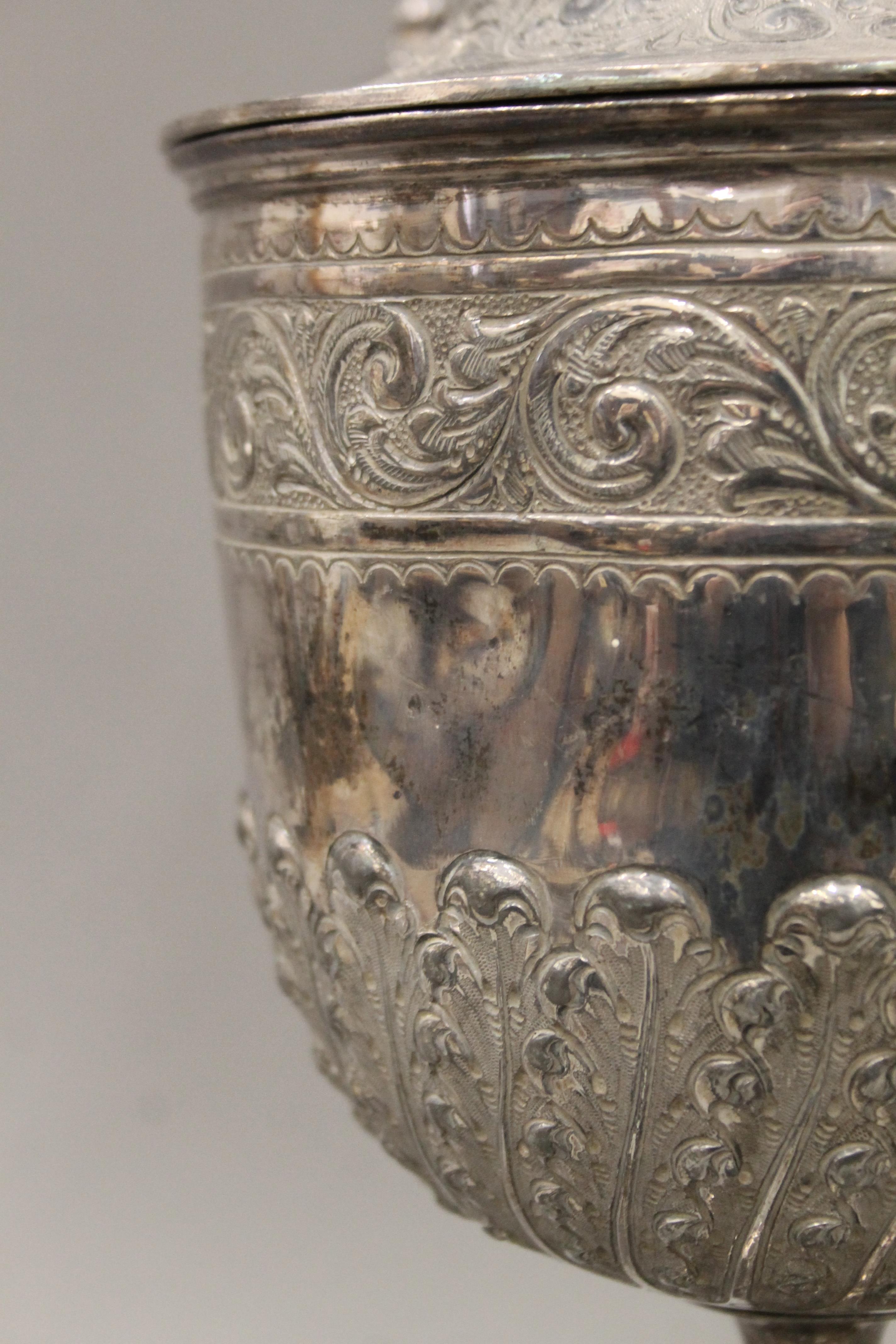 A silver plated lidded trophy cup. 45 cm high. - Image 3 of 6