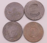 A small quantity of 19th century token coins. Largest 3.5 cm diameter.