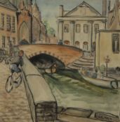 FRED UHLMAN (1901-1985) German/British, Canal Scene, watercolour, with former Philips Sale Labels,