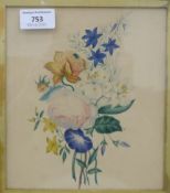 Still Life of Flowers, watercolour, housed in a rosewood frame. 29.5 x 32.5 cm overall.