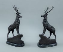 A pair of bronze stags. 42 cm high.