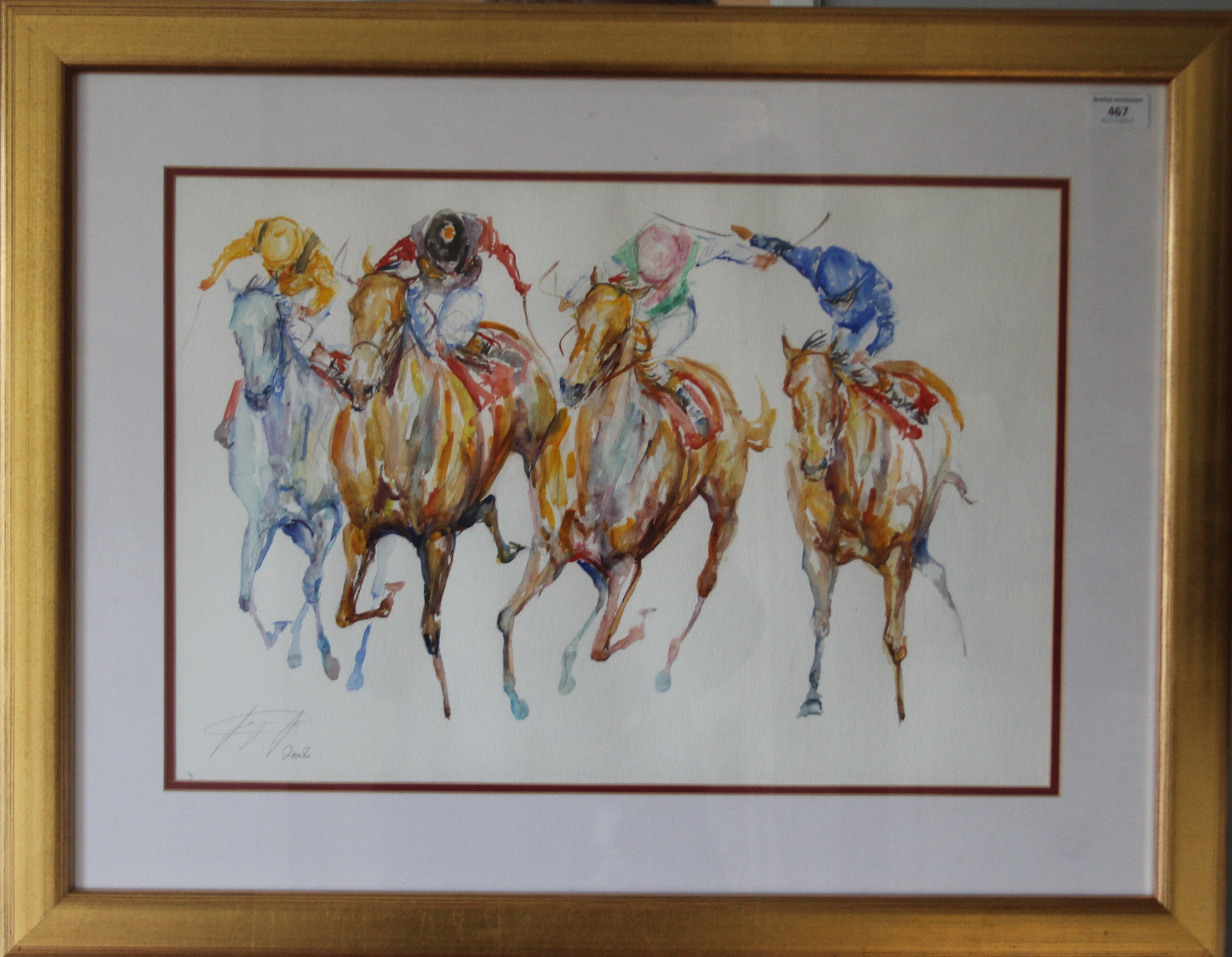 JACQUIE JONES (20th/21st century) British, Racing Horses, pencil and watercolour, - Image 2 of 3