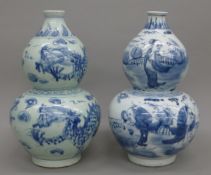 Two Chinese blue and white porcelain double gourd vases. 34 cm high.