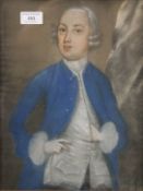 18TH CENTURY SCHOOL, A Gentleman in a Blue Jacket, pastel, framed and glazed. 25 x 34 cm.