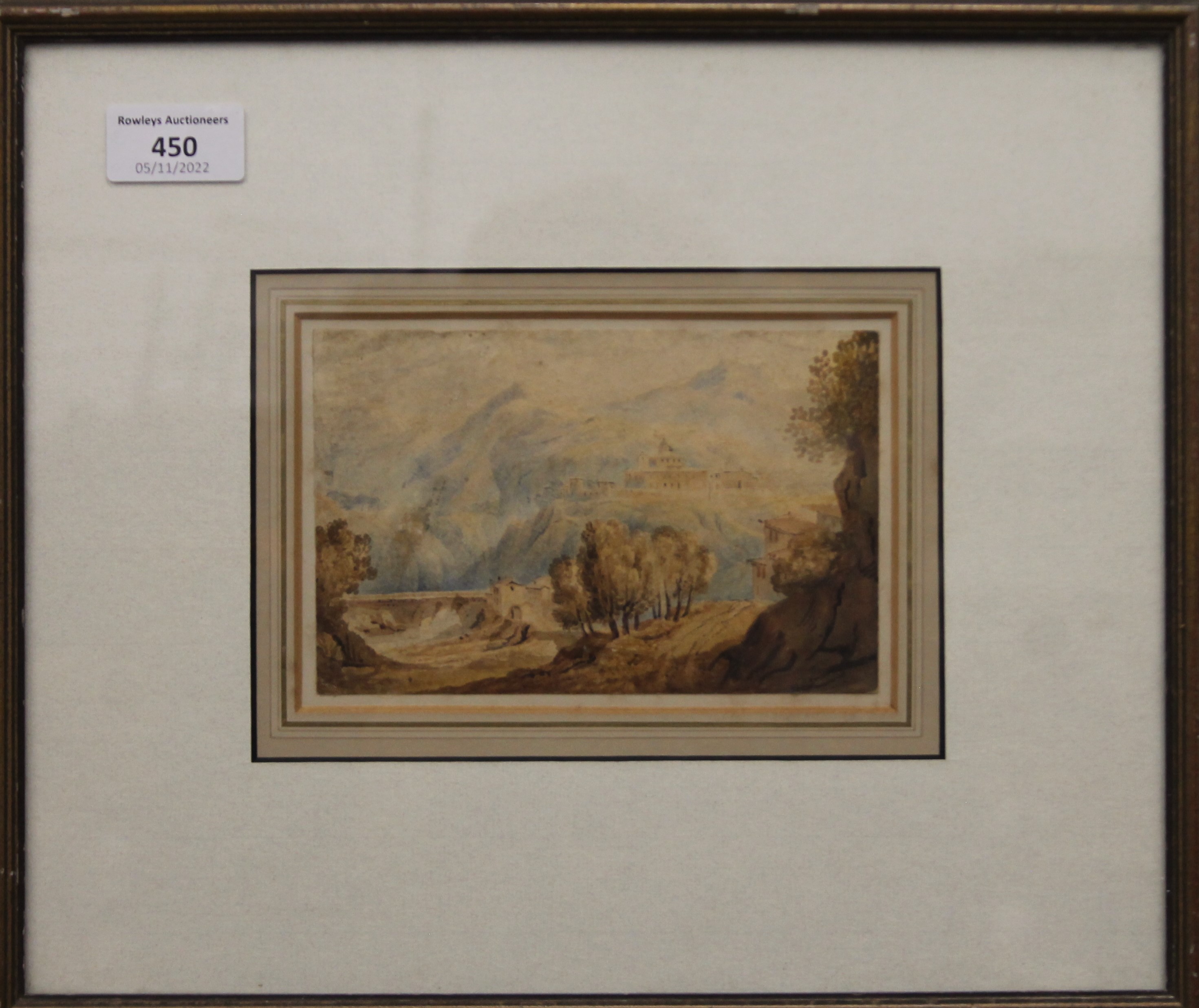 Follower of EDWARD LEAR, Italian Scene, watercolour, framed and glazed. 15.5 x 10 cm. - Image 2 of 2