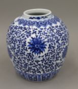 A Chinese blue and white porcelain ginger jar. 18.5 cm high.