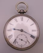 A Waltham gentlemen's silver open face pocket watch with enamelled dial,