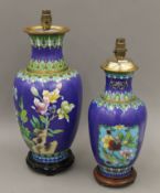 Two cloisonne lamps. The largest 48 cm high overall.