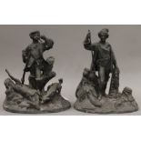 Two 19th century spelter figures of huntsmen. 25 cm high.