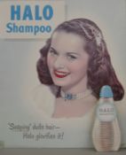 A Halo Shampoo advertisement show card. 42.5 x 49.5 cm.