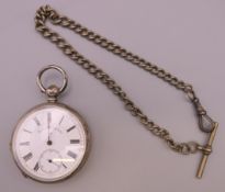 A silver pocket watch and a plated chain. Chain 30 cm long.