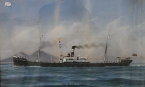 Two early 20th century gouaches, Steam Ships, The S/S Palestrina before Mount Vesuvius and The R.M.