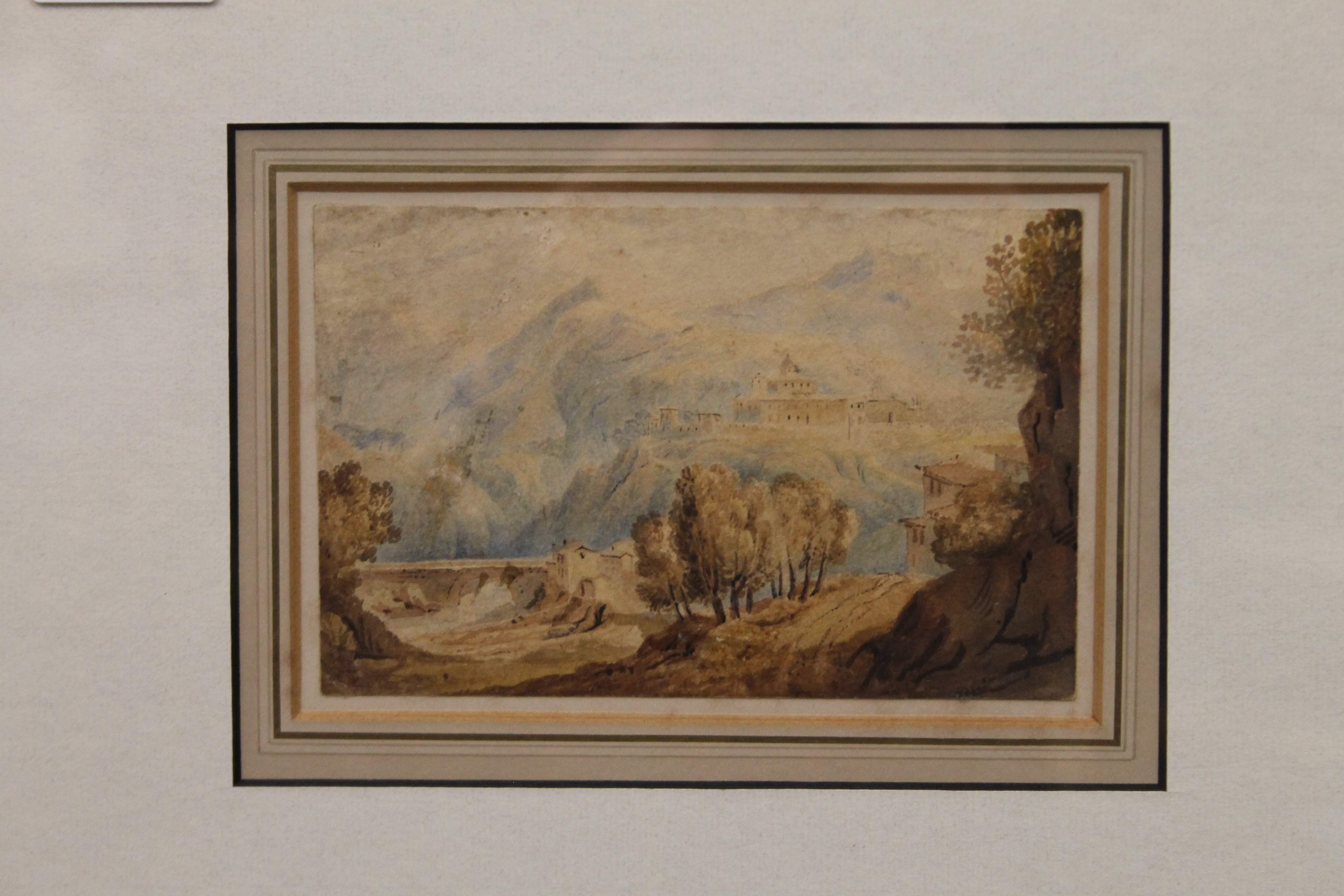 Follower of EDWARD LEAR, Italian Scene, watercolour, framed and glazed. 15.5 x 10 cm.