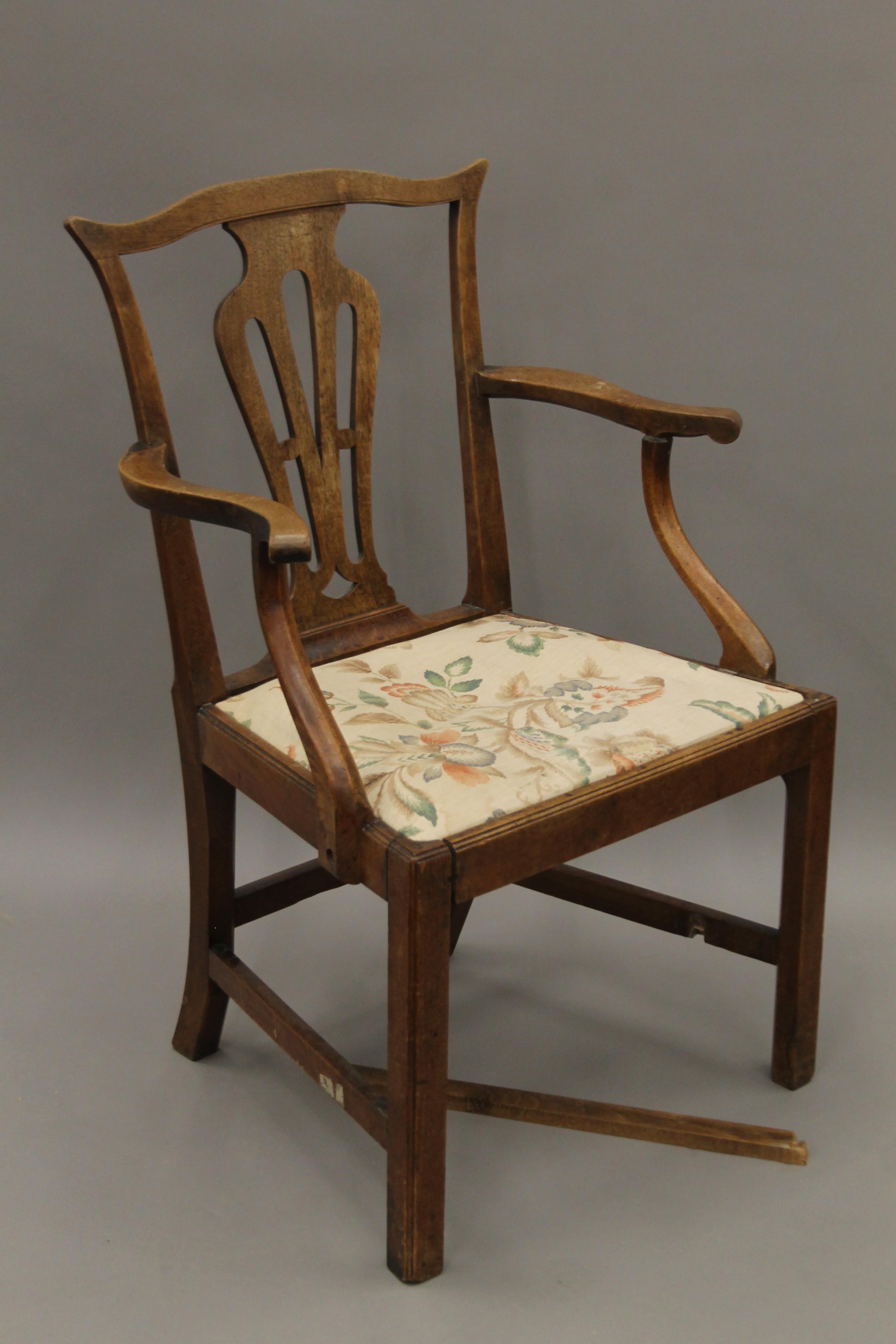 A 19th century mahogany open arm chair and three other various chairs. The former 62 cm wide. - Image 3 of 6