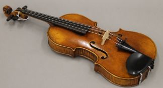A mid-19th century English full size violin, a label to the interior '' William Beale, Maker,