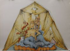 ANTHONY GREEN RA (born 1939) British, The Tent, two part limited edition print,