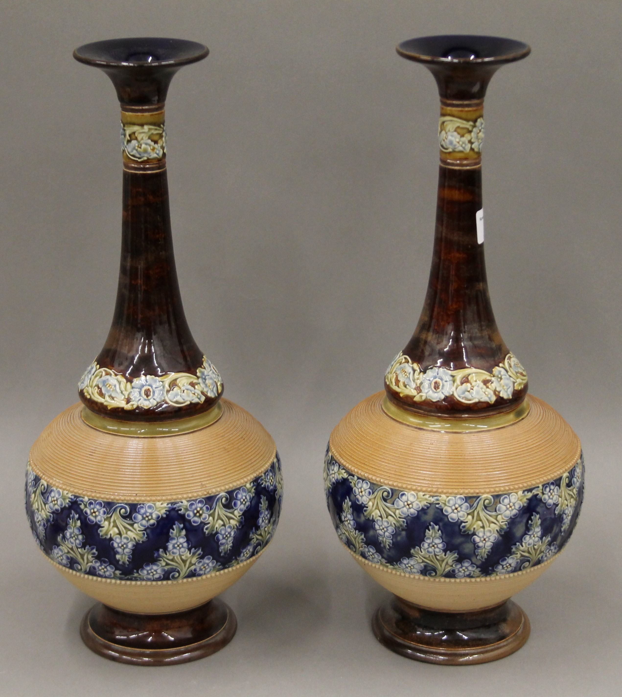 A pair of large Doulton Lambeth vases. 39.5 cm high.