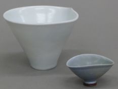 Two Lucie Rie style pinched bowls. The largest 6 cm high.