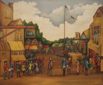 20TH CENTURY NAIVE SCHOOL, The Hanging of the Hartlepool Monkey, oil on canvas, framed. 90 x 75 cm.