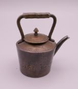 A doll's house copper kettle, made from old copper coins. 5 cm high.