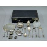 A quantity of various silver items, including a dressing table set, a salt, etc.