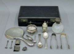 A quantity of various silver items, including a dressing table set, a salt, etc.
