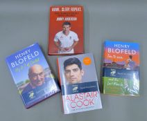 Three signed first edition cricket books: Alastair Cook and two Henry Blofeld,