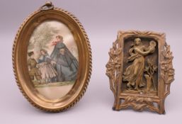 A 19th century French miniature frame and another. Oval frame 12 cm high.