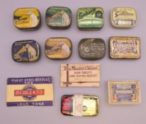 A collection of gramophone needle tins containing needles, including His Master's Voice, etc.