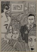LUCY MACLEOD (born 1974), Art Deco Party, pen on paper, framed and glazed. 25 x 35 cm.