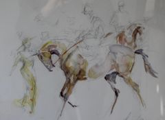 JACQUIE JONES (20th/21st century) British, The Horse Parade, pencil and watercolour, signed,