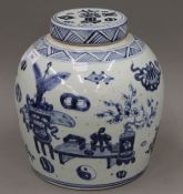 A large Chinese blue and white porcelain ginger jar. 29 cm high.