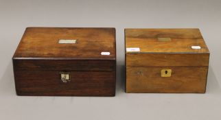 A Victorian walnut jewellery box and a rosewood box. The former 24.5 cm wide.