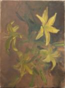 NORMAN HEPPLE RA RP (1908-1994) British, Lillies, oil on canvas, unframed. 30.5 x 40.5 cm.