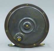 A Victorian Horwood of Killin Loch Tay trolling fly reel, 5'' diameter, ebonite and bronzed brass.