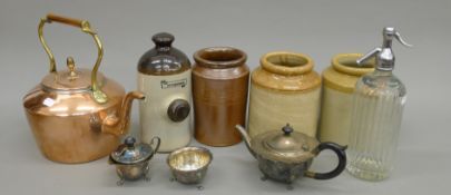 A quantity of miscellaneous items including a copper kettle, silver plate, etc.