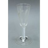 An 18th/19th century etched air twist stem glass. 17.5 cm high.