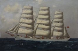 The Tea Clipper Tamar at Sea, oil on canvas, framed. 75 x 49 cm.