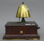 A railway brass signal bell. 27.5 cm long.