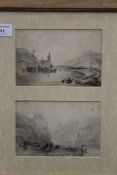 Two 19th century Landscape pencil sketches, mounted in a common glazed frame. 31.5 x 36 cm overall.