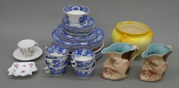 A blue and white porcelain dinner service, toby jugs, etc.