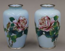 A small pair of mid-20th century Japanese cloisonne vases,