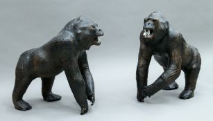 Two leather models of gorillas. Each 49 cm high 26 cm wide 44 cm deep.