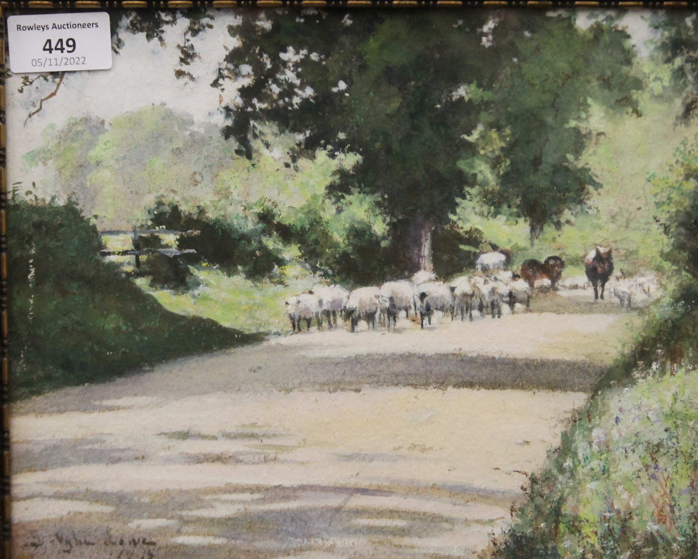 ISABELLA WYLIE LOWE, Sheep on a Path, watercolour, signed and dated 1915, framed and glazed.