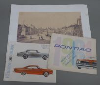 A print of Biggleswade and two American car advertising booklets,