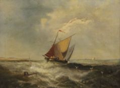 W HULE? (19th century), Ship in Choppy Sea, oil on canvas, framed. 39.5 x 29.5 cm.