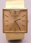 An 18 ct gold Vacheron Constantin wristwatch. Watch approximately 2.5 cm square.